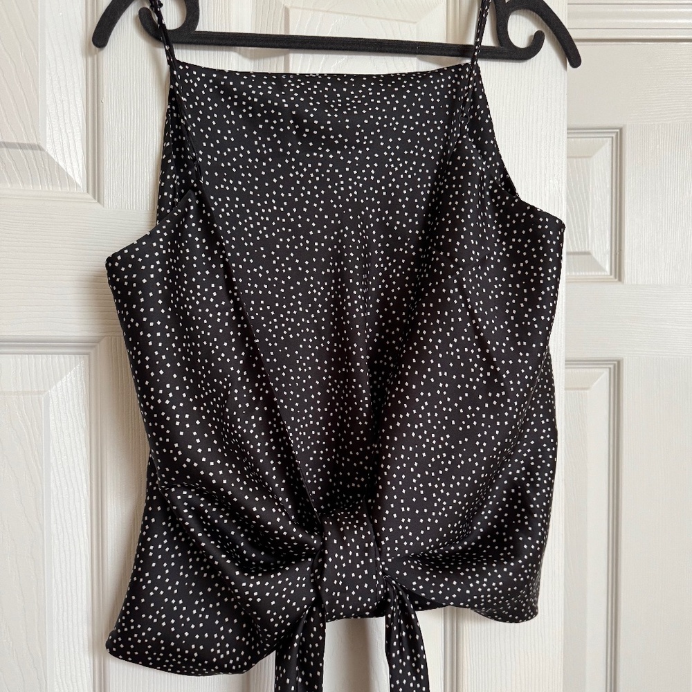 The Convertible Satin Wrap Tank -Black polka dot